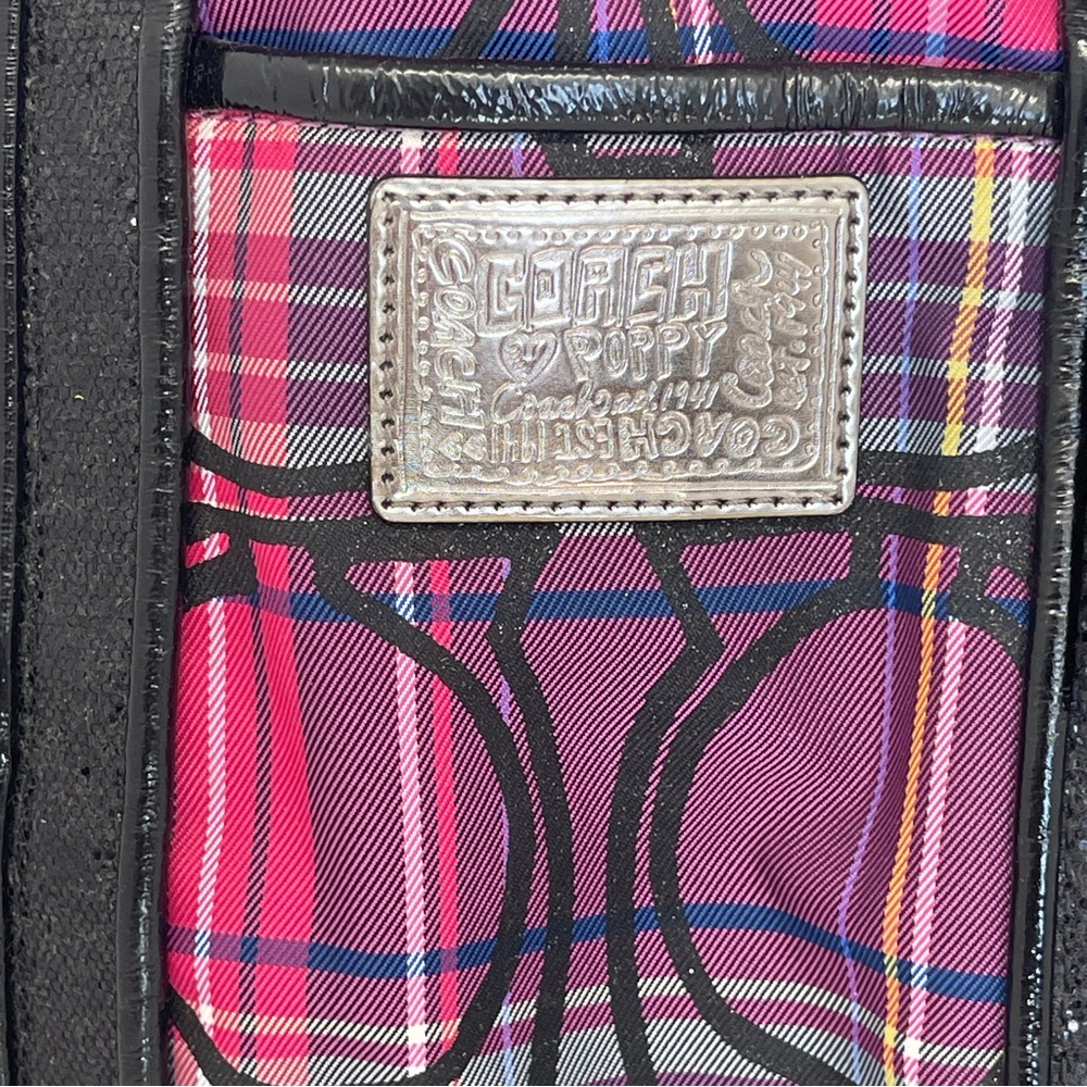 Coach Pink Plaid Signature Tote with Navy Trim - Picture 10 of 14
